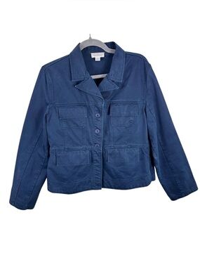 Fair Indigo 100% Cotton Navy‎ Blue Button Up Collared Lightweight Jacket Size 12